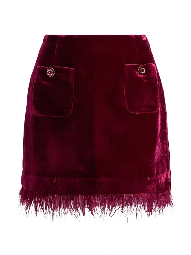 Cinq à Sept Women's Luna Velvet Fringe-Hem A-Line Miniskirt - Red Plum