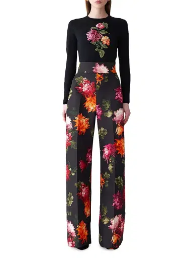 Carolina Herrera Women's Diane Floral Faille Wide-Leg Pants | Thumbnail 2 Carolina Herrera Women's Diane Floral Faille Wide-Leg Pants | Thumbnail 2