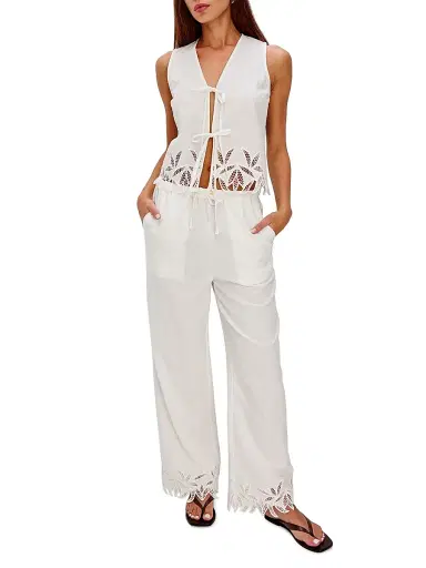 RAILS Women's Oregon Lace Tie-Front Top - White Palm Embroidery - Size Medium | Thumbnail 2