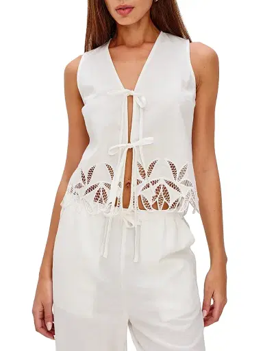 RAILS Women's Oregon Lace Tie-Front Top - White Palm Embroidery - Size Medium | Thumbnail 3