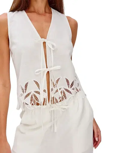 RAILS Women's Oregon Lace Tie-Front Top - White Palm Embroidery - Size Medium | Thumbnail 5