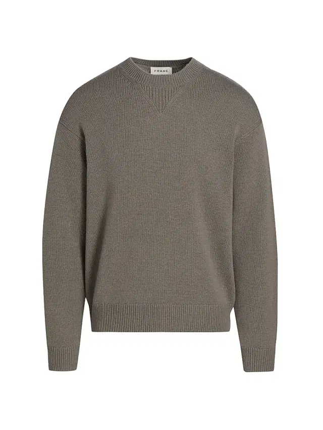 FRAME Men's Suede Elbow-Patch Wool-Cashmere Crewneck Sweater - Light Taupe