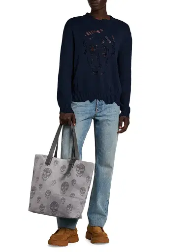 Alexander McQueen Men's Skull Intarsia-Knit Crewneck Sweater - Navy - Size 44 | Thumbnail 2