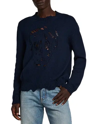 Alexander McQueen Men's Skull Intarsia-Knit Crewneck Sweater - Navy - Size 44 | Thumbnail 3