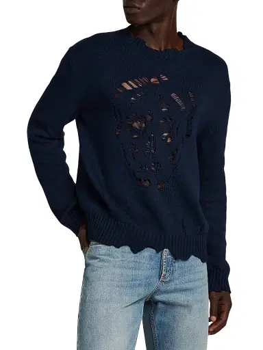 Alexander McQueen Men's Skull Intarsia-Knit Crewneck Sweater - Navy - Size 44 | Thumbnail 4
