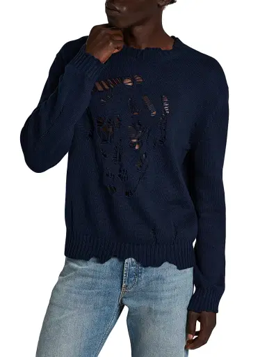 Alexander McQueen Men's Skull Intarsia-Knit Crewneck Sweater - Navy - Size 44 | Thumbnail 6
