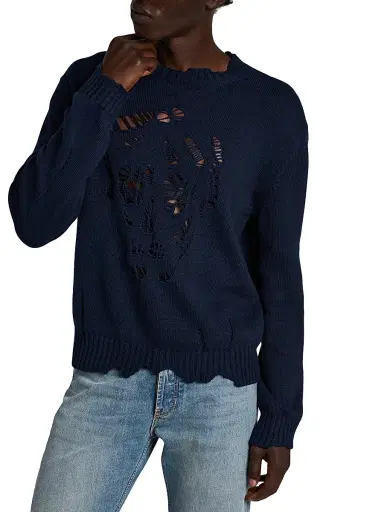 Alexander McQueen Men's Skull Intarsia-Knit Crewneck Sweater - Navy - Size 44 | Thumbnail 7