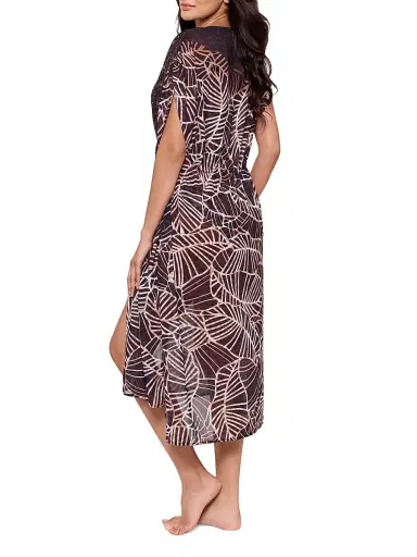 Miraclesuit Swim Women's Lets Be Fronds Leaf-Print Kimono-Style Cover-Up - Black Multi - Size Large | Thumbnail 3