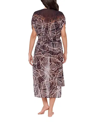 Miraclesuit Swim Women's Lets Be Fronds Leaf-Print Kimono-Style Cover-Up - Black Multi - Size Large | Thumbnail 4