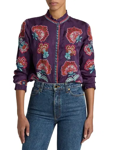 Johnny Was Women's Simone Floral-Embroidered Blouse - Purple Pennant | Thumbnail 3