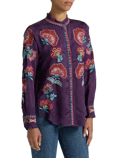 Johnny Was Women's Simone Floral-Embroidered Blouse - Purple Pennant | Thumbnail 4