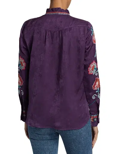 Johnny Was Women's Simone Floral-Embroidered Blouse - Purple Pennant | Thumbnail 5