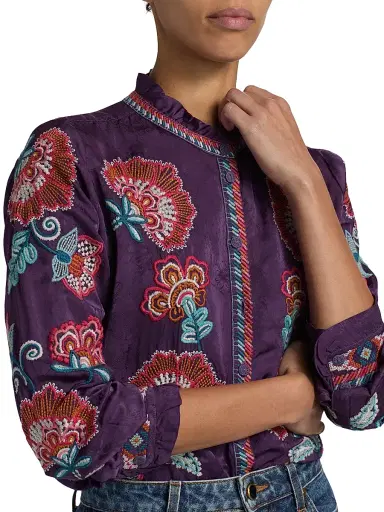 Johnny Was Women's Simone Floral-Embroidered Blouse - Purple Pennant | Thumbnail 6