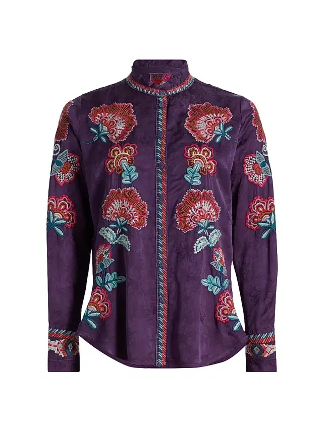 Johnny Was Women's Simone Floral-Embroidered Blouse - Purple Pennant