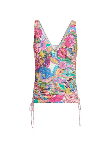 Johnny Was Women's Crispire Print Drawstring Ruched Tankini Top - Crispire - Size XS | Thumbnail 1 Johnny Was Women's Crispire Print Drawstring Ruched Tankini Top - Crispire - Size XS | Thumbnail 1
