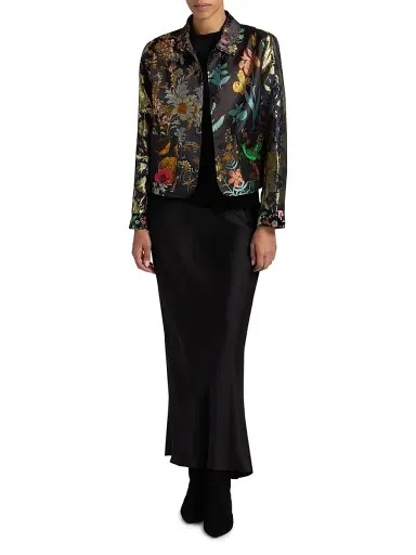 Johnny Was Women's Limited Edition Floral Jacquard Satin Crop Jacket - Black | Thumbnail 2 Johnny Was Women's Limited Edition Floral Jacquard Satin Crop Jacket - Black | Thumbnail 2