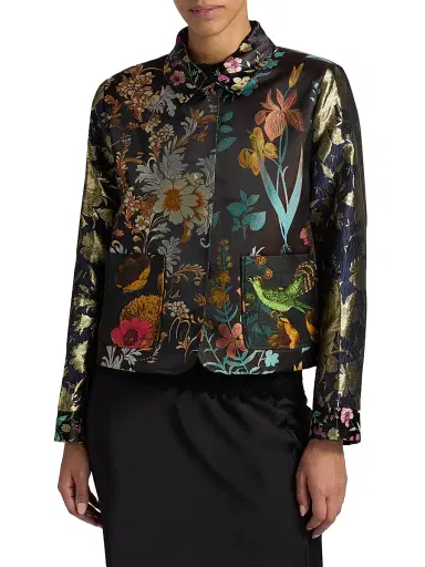 Johnny Was Women's Limited Edition Floral Jacquard Satin Crop Jacket - Black | Thumbnail 3 Johnny Was Women's Limited Edition Floral Jacquard Satin Crop Jacket - Black | Thumbnail 3