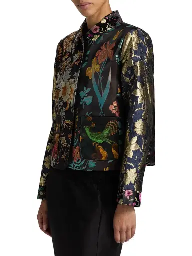 Johnny Was Women's Limited Edition Floral Jacquard Satin Crop Jacket - Black | Thumbnail 4 Johnny Was Women's Limited Edition Floral Jacquard Satin Crop Jacket - Black | Thumbnail 4