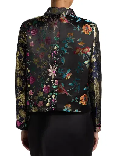Johnny Was Women's Limited Edition Floral Jacquard Satin Crop Jacket - Black | Thumbnail 5 Johnny Was Women's Limited Edition Floral Jacquard Satin Crop Jacket - Black | Thumbnail 5
