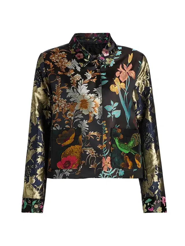 Johnny Was Women's Limited Edition Floral Jacquard Satin Crop Jacket - Black