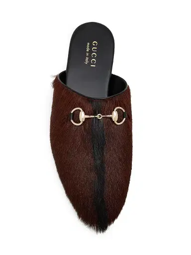 Gucci Men's Goat Hair Horsebit Mules - Black Platinum | Thumbnail 3