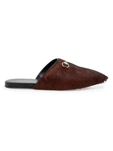 Gucci Men's Goat Hair Horsebit Mules - Black Platinum | Thumbnail 1