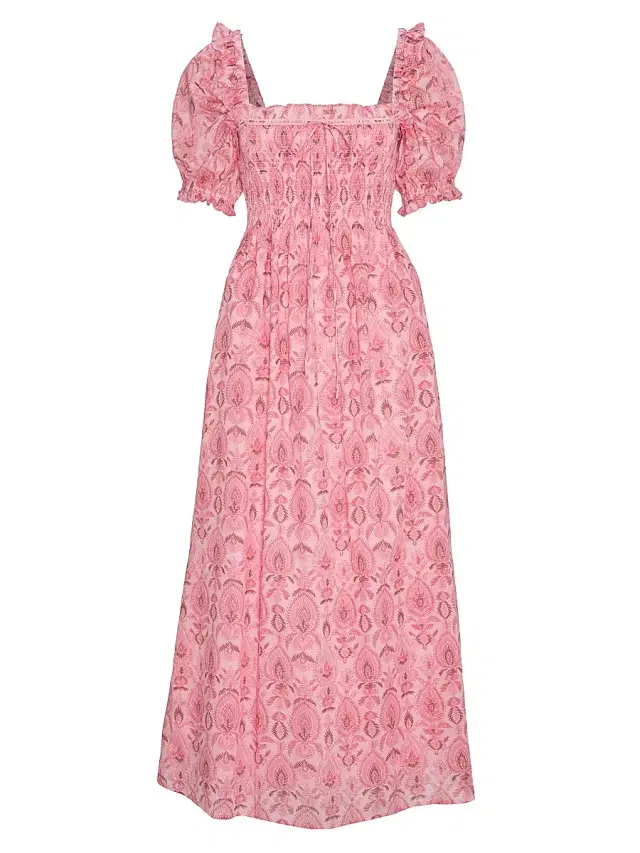 Women's The Scarlett Midi Nap Dress - Pink Palm Ikat