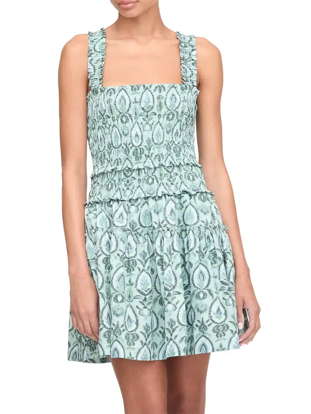 Women's The Azalea Mini Nap Dress - Green Palm Ikat