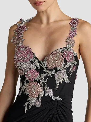 Mac Duggal Women's Evening Beaded Jersey Sleeveless Gown - Black Multi - Size 12 | Thumbnail 3