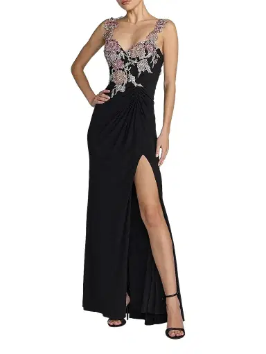Mac Duggal Women's Evening Beaded Jersey Sleeveless Gown - Black Multi - Size 12 | Thumbnail 1