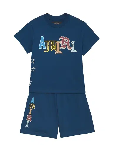 AMIRI Little Kid's & Kid's Cotton Varsity Patch Logo Sweatshorts | Thumbnail 2 AMIRI Little Kid's & Kid's Cotton Varsity Patch Logo Sweatshorts | Thumbnail 2