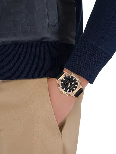 FERRAGAMO Men's Ren Rose Goldtone-Plated & Silicone Strap Watch/43MM - Black With Gold | Thumbnail 2