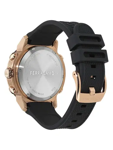 FERRAGAMO Men's Ren Rose Goldtone-Plated & Silicone Strap Watch/43MM - Black With Gold | Thumbnail 4