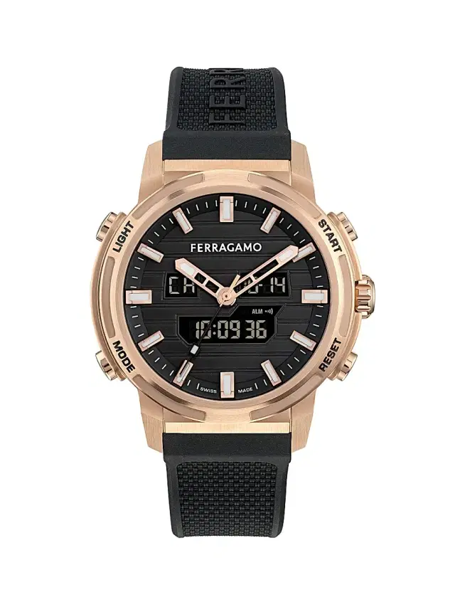 Men's Ren Rose Goldtone-Plated & Silicone Strap Watch/43MM - Black With Gold
