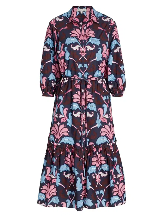 Cara Cara Women's Hutton Fleur Crest Cotton Shirtdress - Fleur Crest Navy