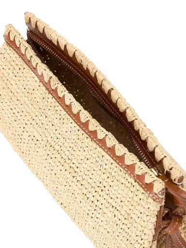 STAUD Women's Maude Leather-Trim Raffia Clutch - Natural And Tan | Thumbnail 3 STAUD Women's Maude Leather-Trim Raffia Clutch - Natural And Tan | Thumbnail 3