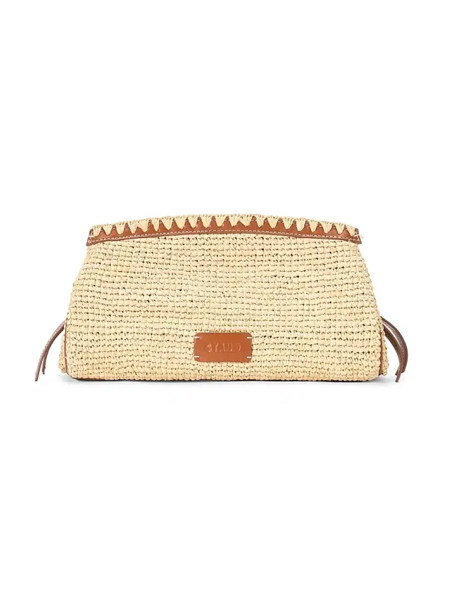 Staud Women's Maude Leather-Trim Raffia Clutch - Natural And Tan