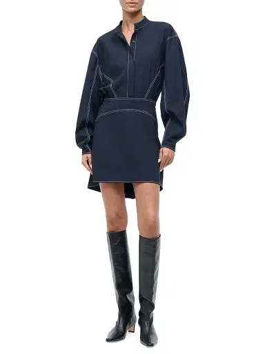 Staud Women's Kiln Contrast Stitch Shirtdress - Navy - Size 12 | Thumbnail 2