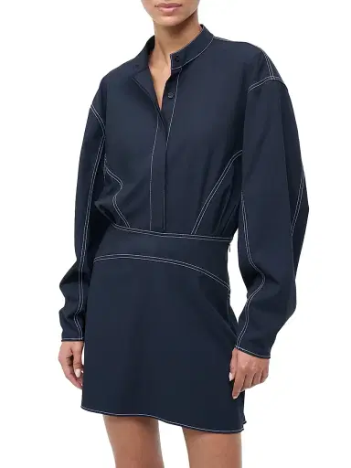 Staud Women's Kiln Contrast Stitch Shirtdress - Navy - Size 12 | Thumbnail 3