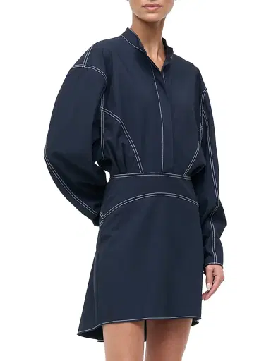 Staud Women's Kiln Contrast Stitch Shirtdress - Navy - Size 12 | Thumbnail 4