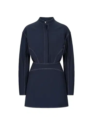 Staud Women's Kiln Contrast Stitch Shirtdress - Navy - Size 12 | Thumbnail 1