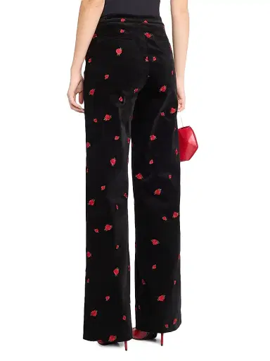 L'AGENCE Women's Livvy Rose-Embroidered Velvet Pants - Black Red Grey | Thumbnail 4