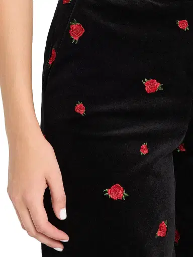L'AGENCE Women's Livvy Rose-Embroidered Velvet Pants - Black Red Grey | Thumbnail 5