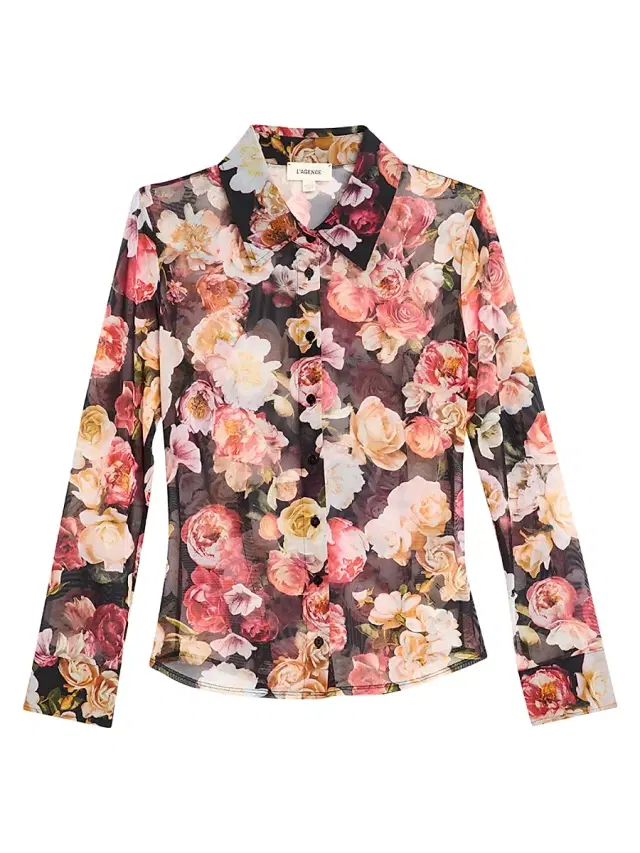 L'AGENCE Women's Indiana Floral Fitted Mesh Shirt