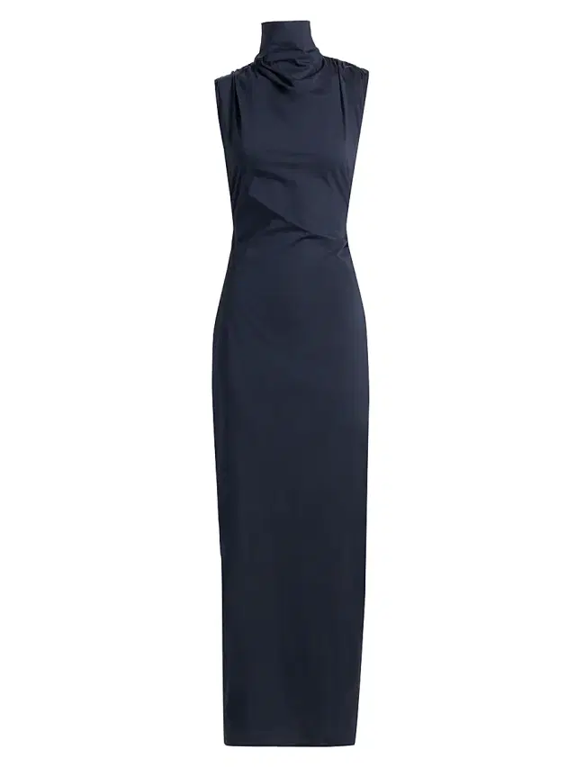 Women's Gathered Thoughts Cotton-Blend Turleneck Maxi Dress - Midnight