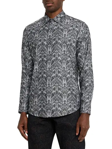 Robert Graham Men's Highland Damask Button-Front Shirt - Dark Grey - Size Small | Thumbnail 3