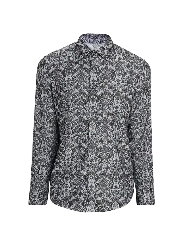 Men's Highland Damask Button-Front Shirt - Dark Grey