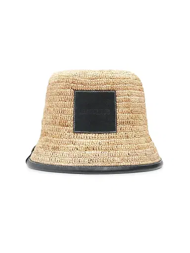 Jacquemus Women's Le Bob Soli Raffia & Leather Bucket Hat - Black | Thumbnail 1 Jacquemus Women's Le Bob Soli Raffia & Leather Bucket Hat - Black | Thumbnail 1