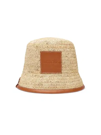 Jacquemus Women's Le Bob Soli Raffia & Leather Bucket Hat - Brown | Thumbnail 1