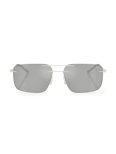 Moncler Men's Orbit 56MM Rectangular Sunglasses - Silver | Thumbnail 2